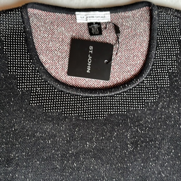 St. John Sport Madison Red Multi women’s size P beaded scoop neck black sweater - Picture 2 of 16